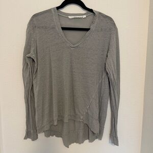 Wilt Heather Gray V-Neck Long Sleeve Top 100% Linen Size Large Women’s
